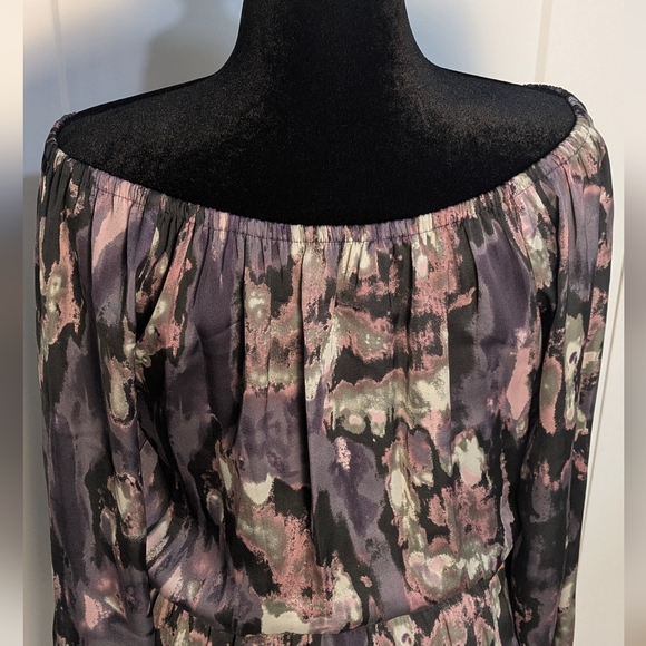 MICHAEL KORS Chic Women's Off The Shoulder Peplum Top Abstract Watercolor Sz S - Picture 7 of 13